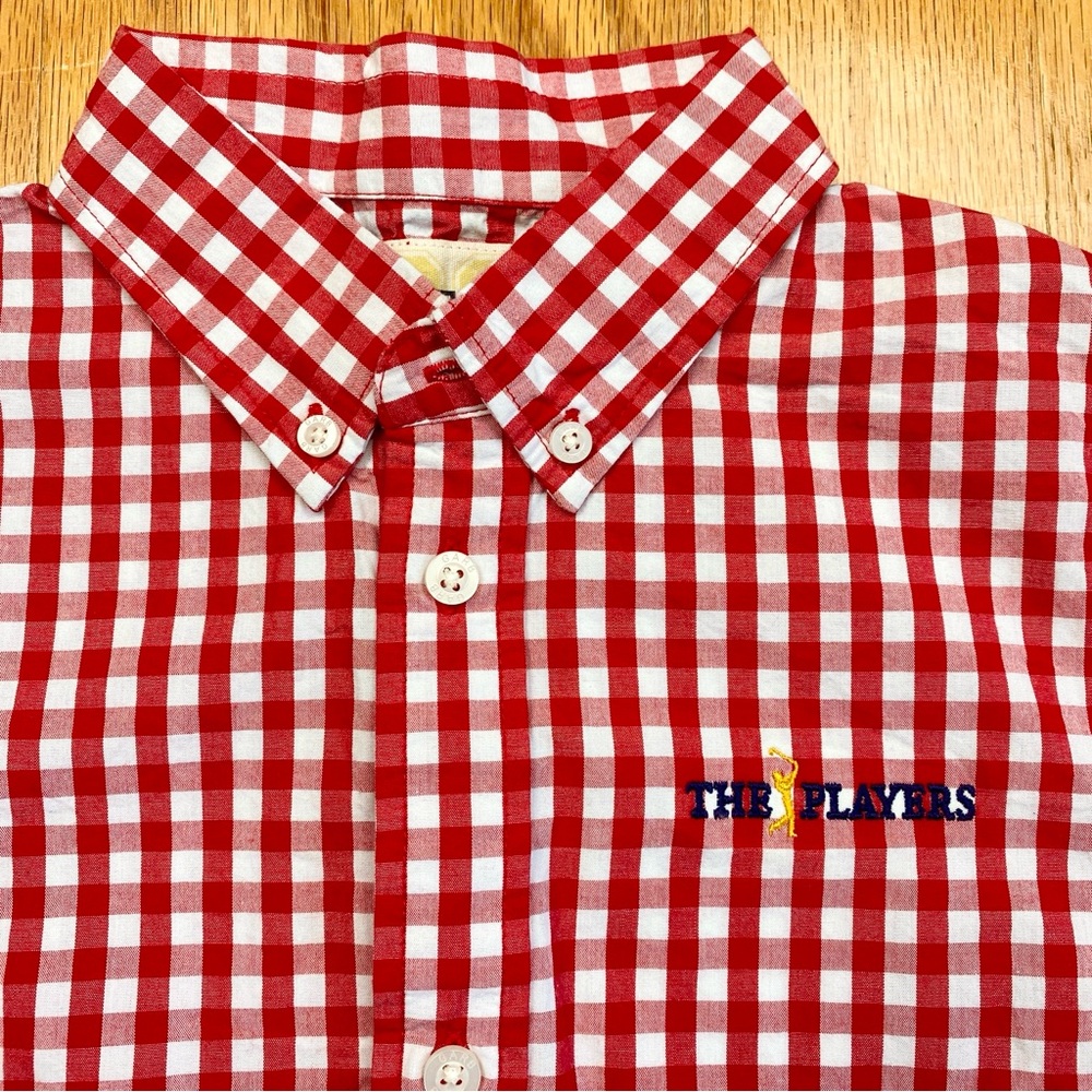 Garb The Players Golf button down shirt boys red white plaid check
